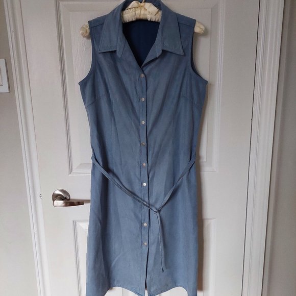 Point Zero Dresses & Skirts - Point Zero Poly Button Up Shirt Sleeveless Dress, Size 9/8 Blue